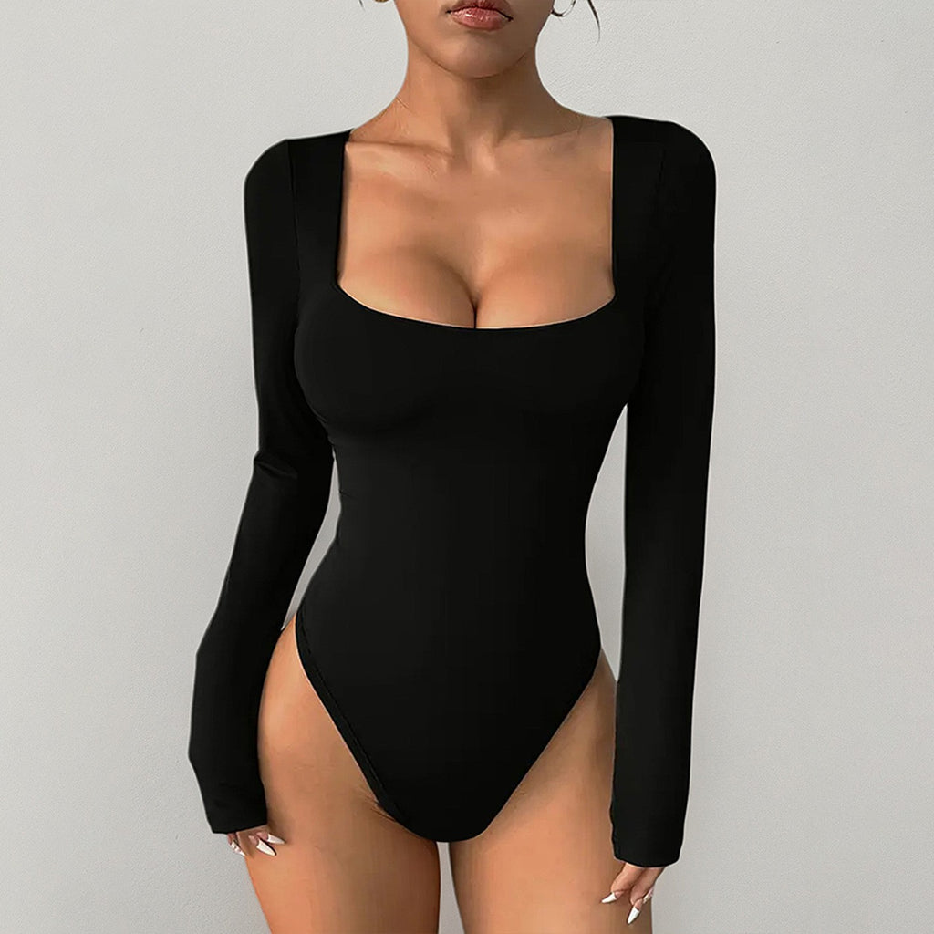 Square Neck Long Sleeve Sculpting Bodysuit