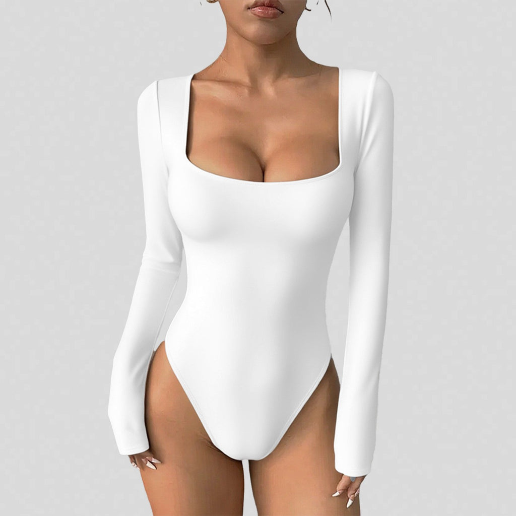 Square Neck Long Sleeve Sculpting Bodysuit