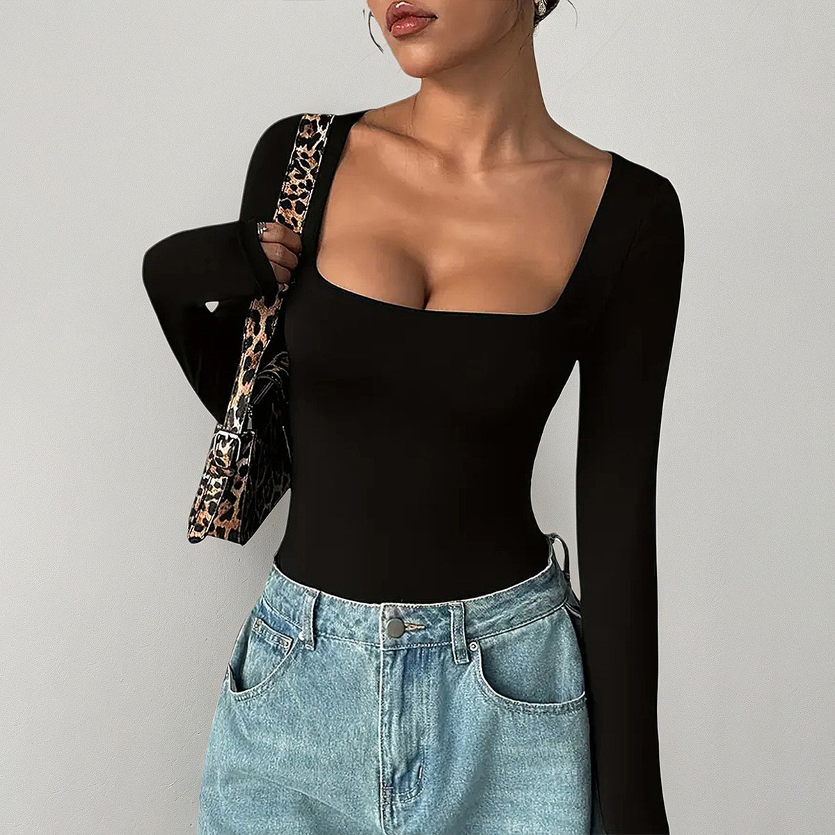 Square Neck Long Sleeve Sculpting Bodysuit