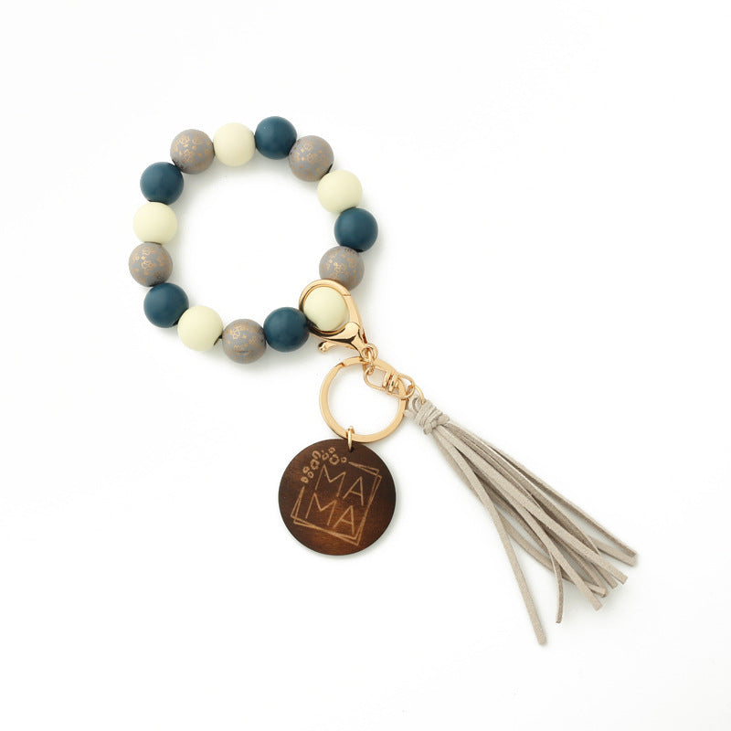 Silicone Bead Bangle Tassel Key Ring - Gray