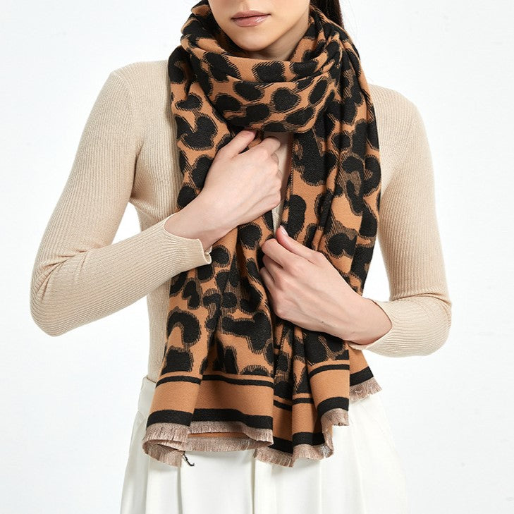 Leopard Jacquard Fringed Blanket Scarf - Coffee - 3