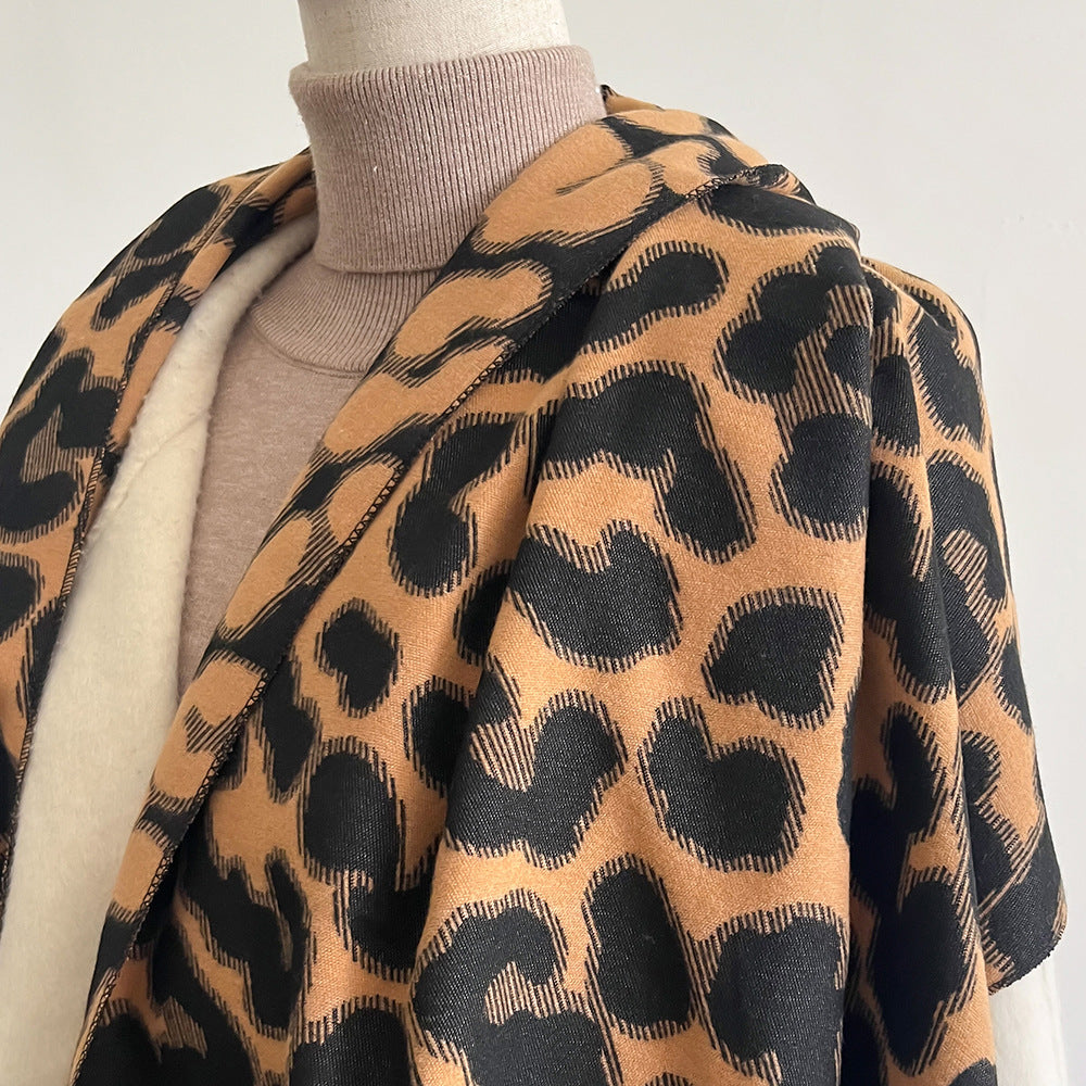 Leopard Jacquard Fringed Blanket Scarf - Coffee - 4