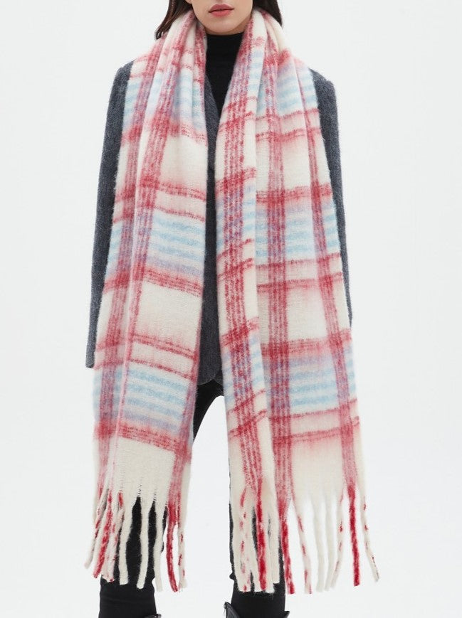 Brushed Plaid Blanket Scarf With Tassels - NO-1 - 1