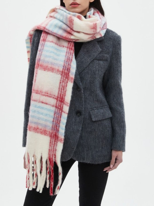 Brushed Plaid Blanket Scarf With Tassels - NO-1 - 2