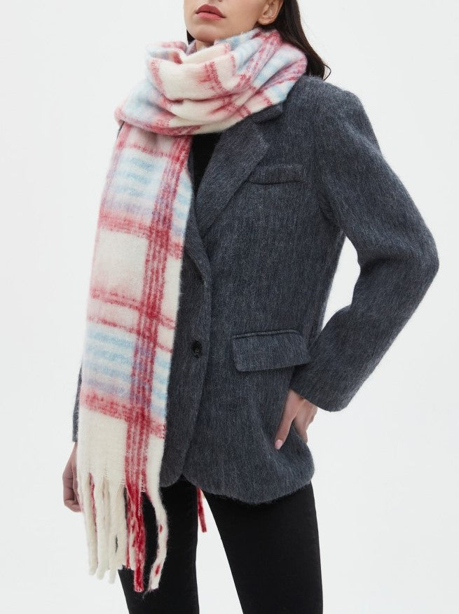 Brushed Plaid Blanket Scarf With Tassels - NO-1 - 3