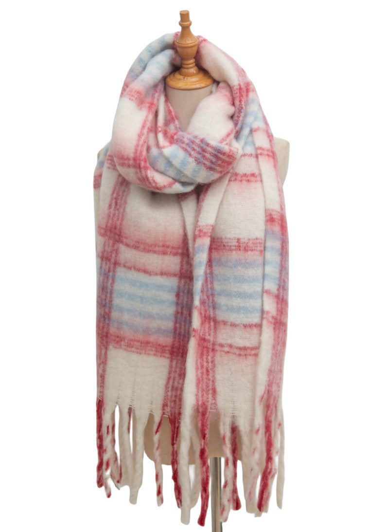 Brushed Plaid Blanket Scarf With Tassels - NO-1 - 4