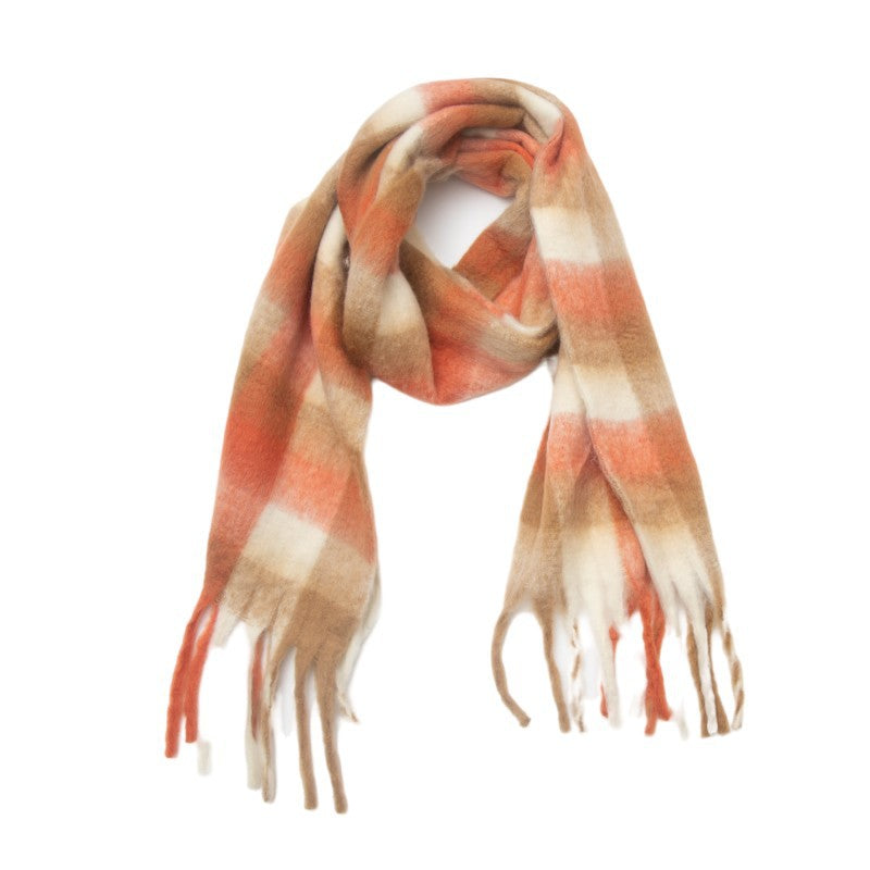Brushed Plaid Blanket Scarf With Tassels - NO-2