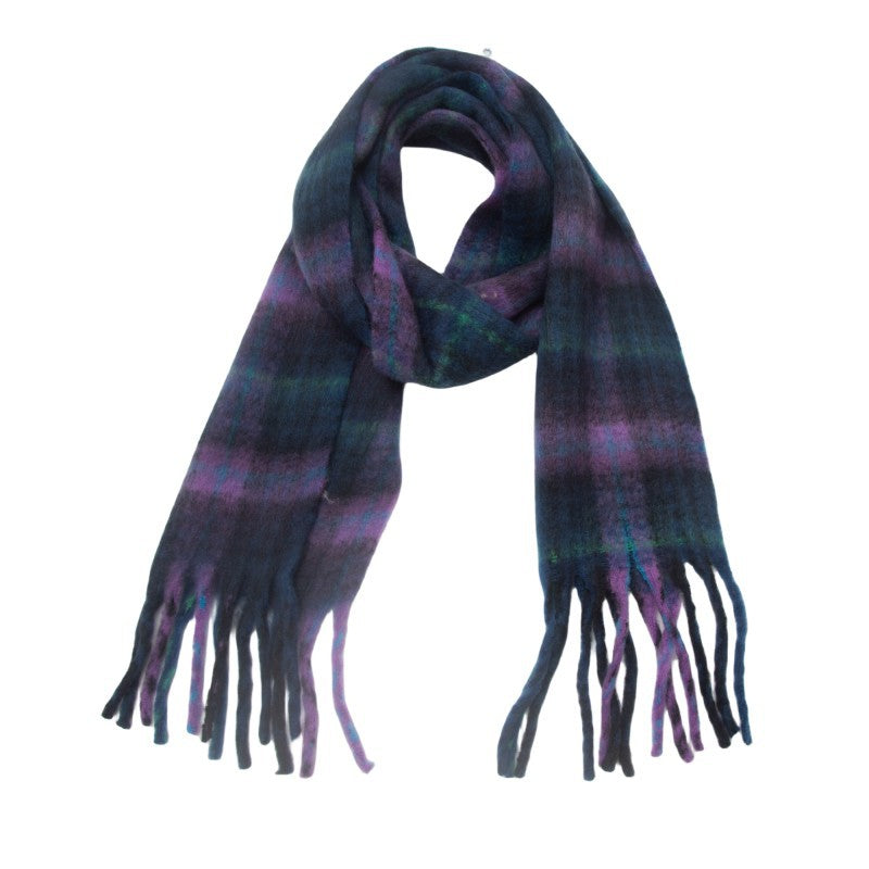 Brushed Plaid Blanket Scarf With Tassels - NO-3