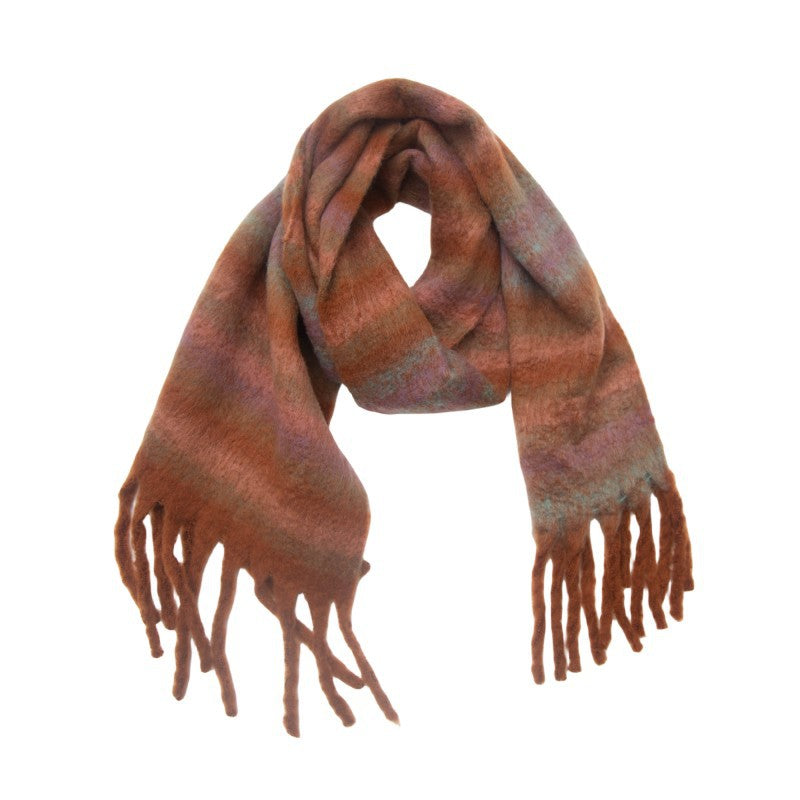 Brushed Plaid Blanket Scarf With Tassels - NO-4