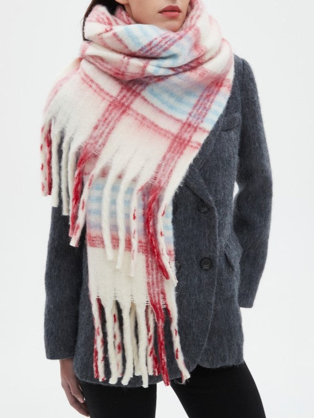 Brushed Plaid Blanket Scarf With Tassels - view 1