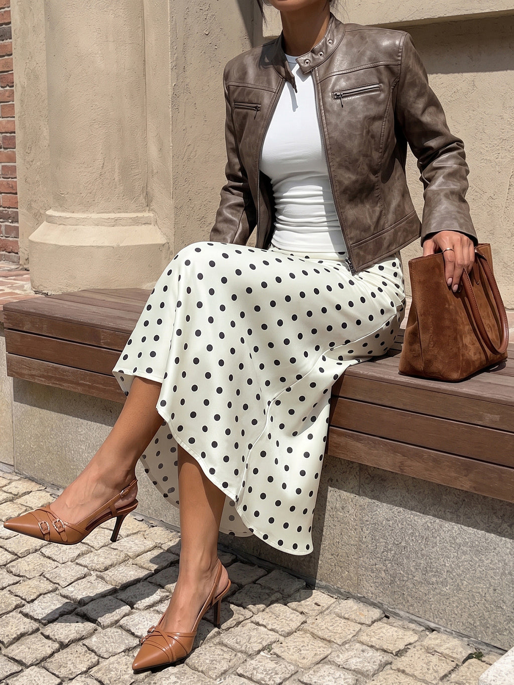 Retro Polka Dot Fishtail Maxi Skirt - Apricot - 3