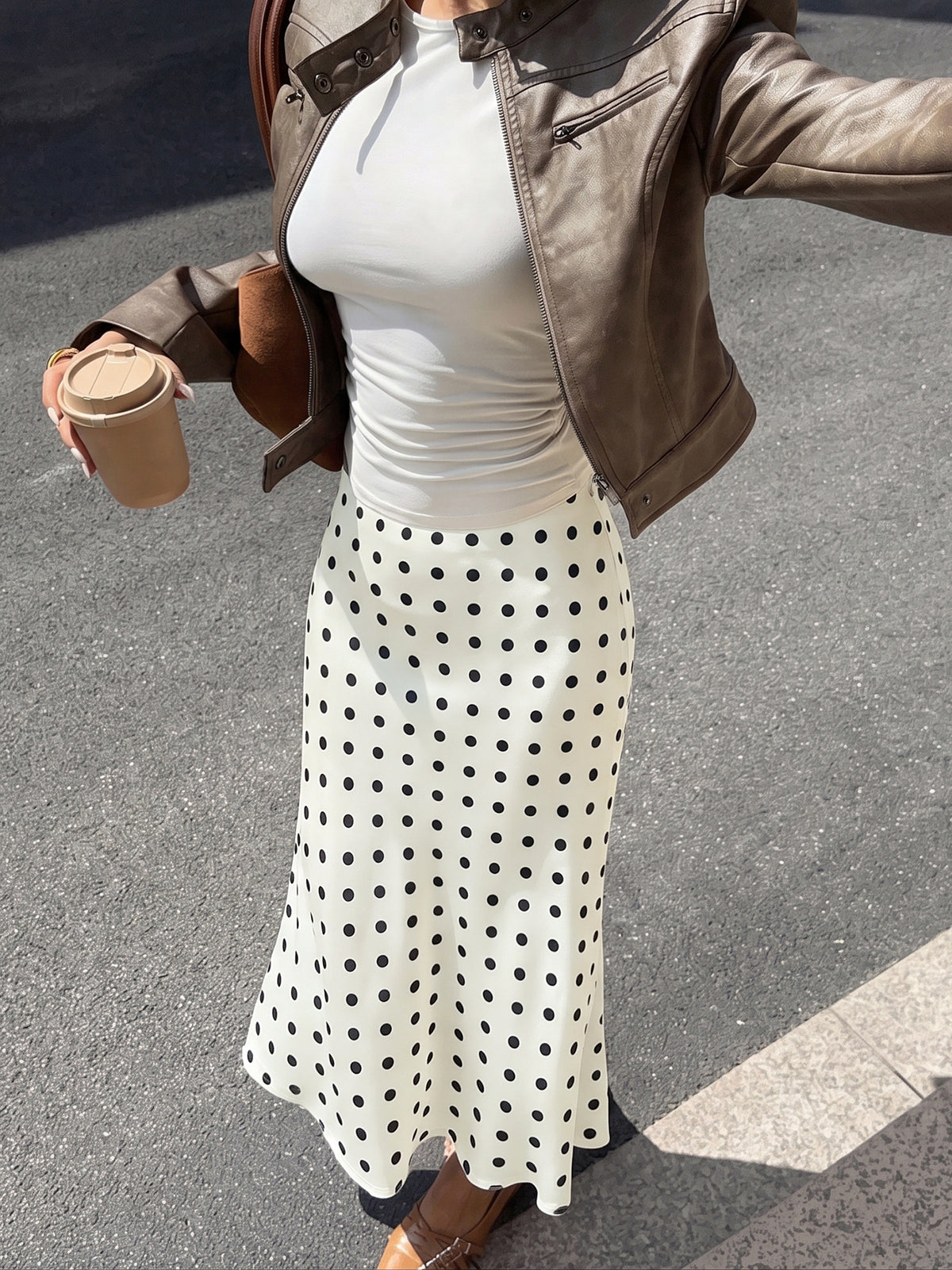 Retro Polka Dot Fishtail Maxi Skirt - Apricot - 6
