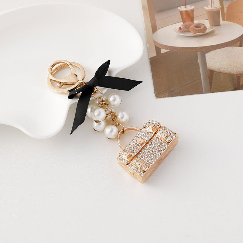 Crystal Mini Handbag Charm Keychain - Gold - 2