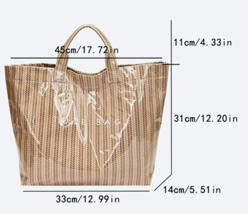 Vertical Stripe Tote Bag With Velcro Closure - Khaki - 2