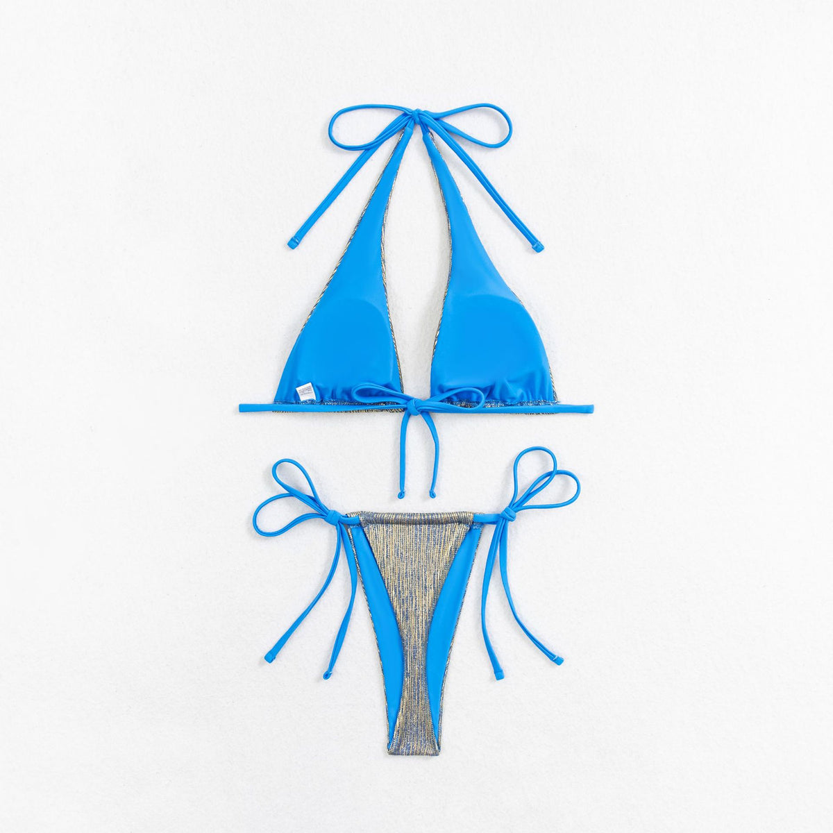 Shimmer Halter Tie Side String Bikini Set - Blue - 5