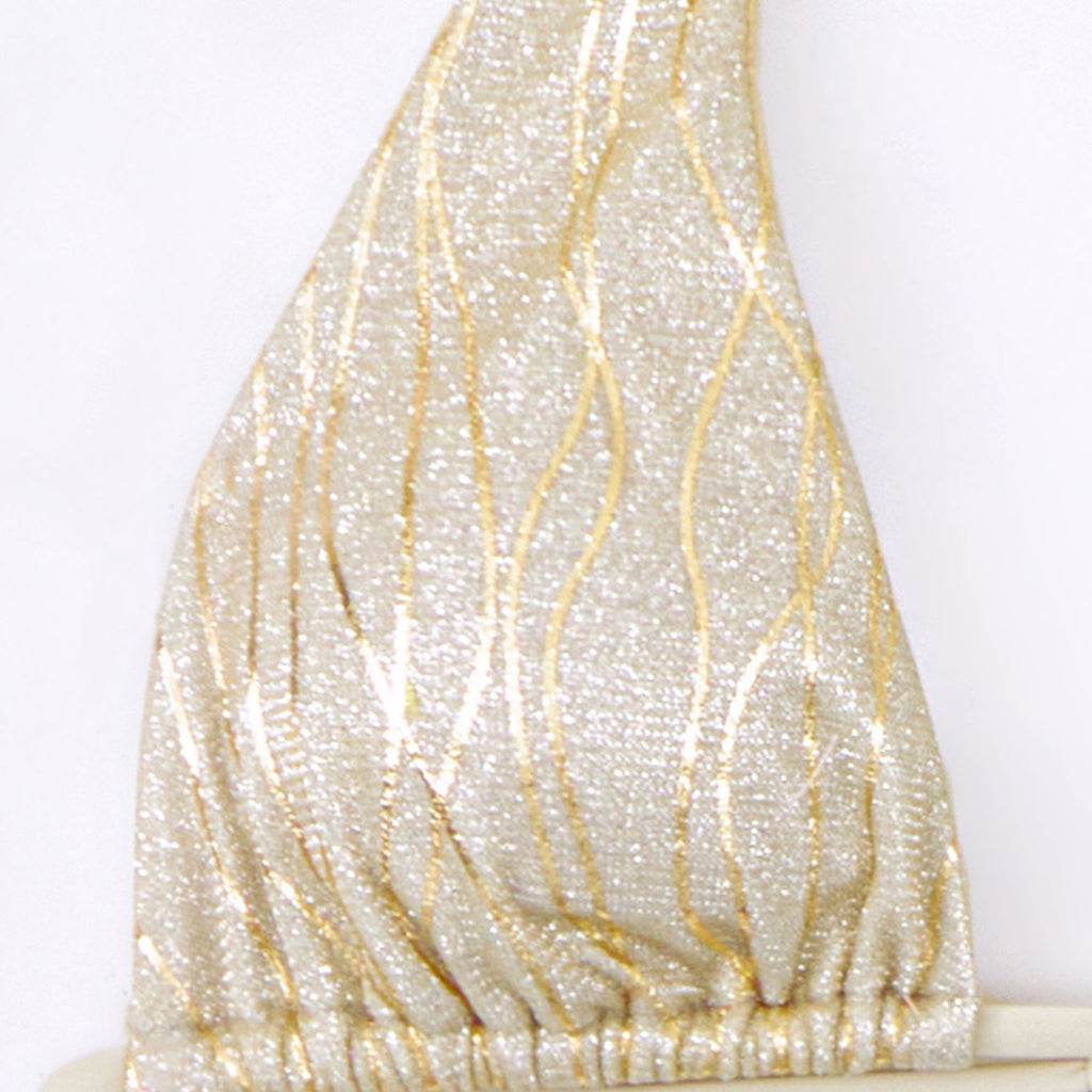 Shimmer Halter Tie Side String Bikini Set - Gold - 4