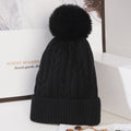 Cable Knit Pom Pom Beanie Hat - Black