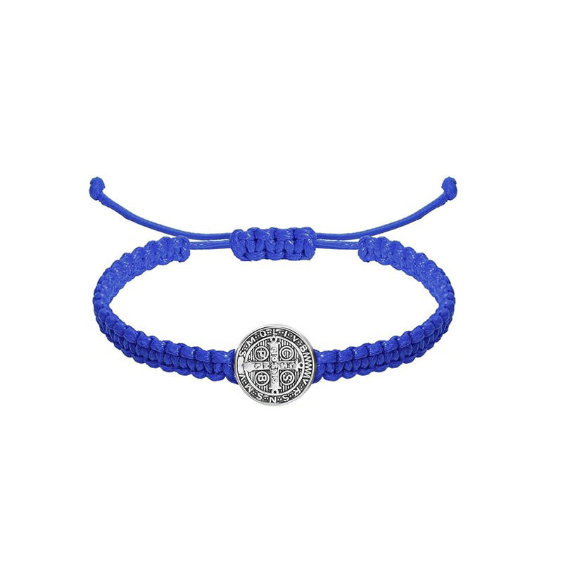 Adjustable Braided Cord Medallion Bracelet - Blue