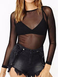 Sheer Mesh Long Sleeve Layering Top - black