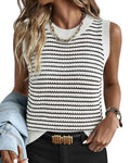 Textured Stripe Knit Sleeveless Tank Top - White