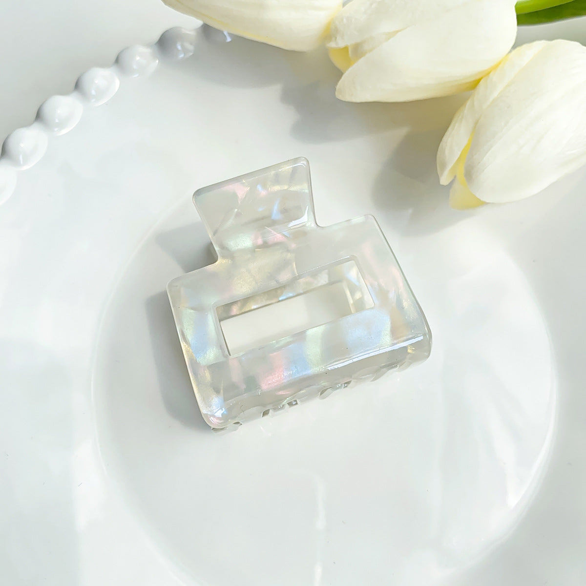 Shell Shimmer Small Rectangle Claw Clip - Gray