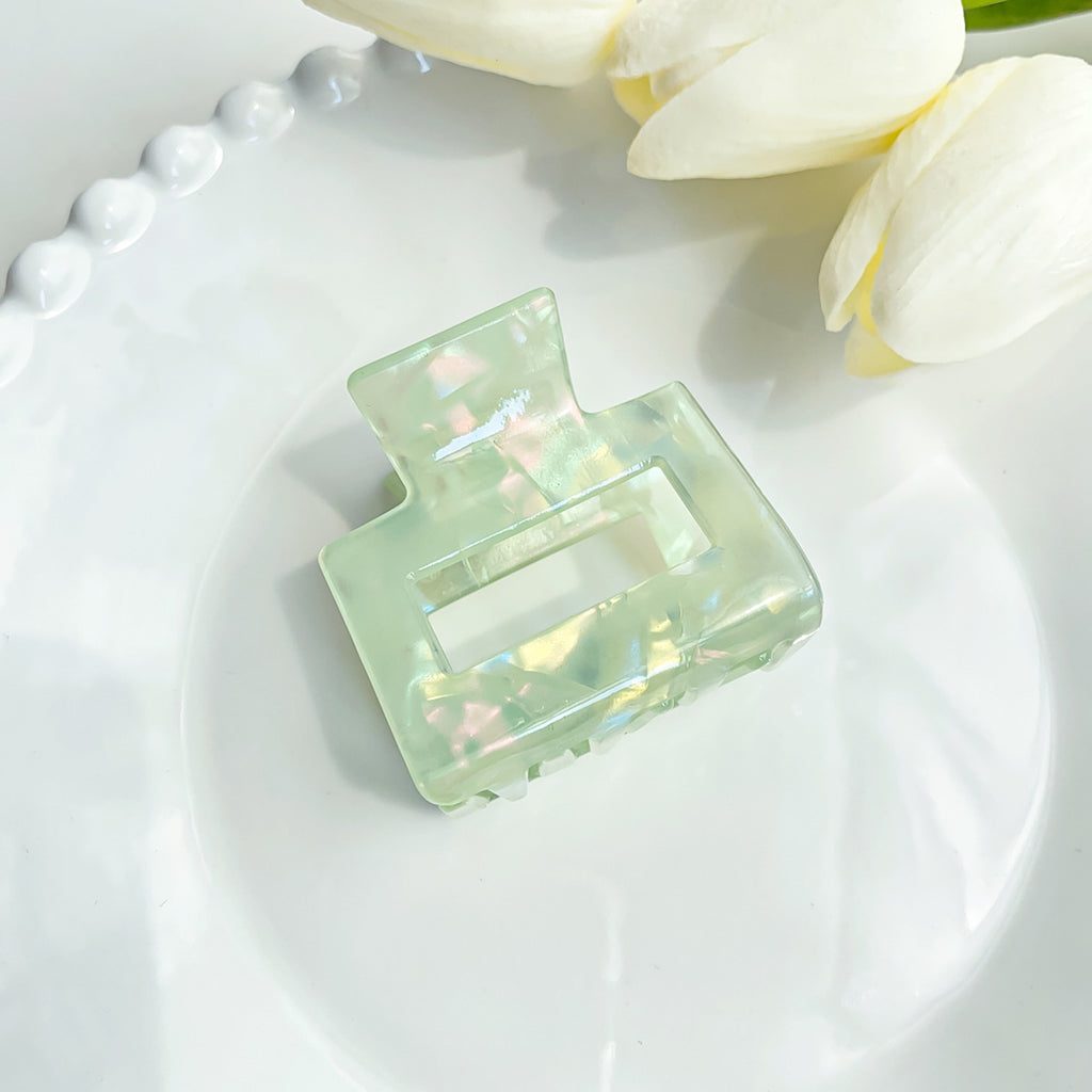 Shell Shimmer Small Rectangle Claw Clip - Green
