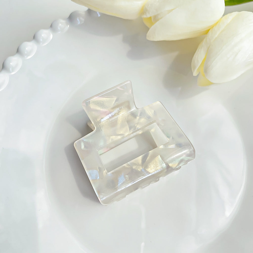 Shell Shimmer Small Rectangle Claw Clip - White