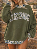 Oversized Western Graphic Sweatshirt with Print Trim - Camo