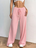 Drawstring Waist Wide Leg Lounge Pants - Pink