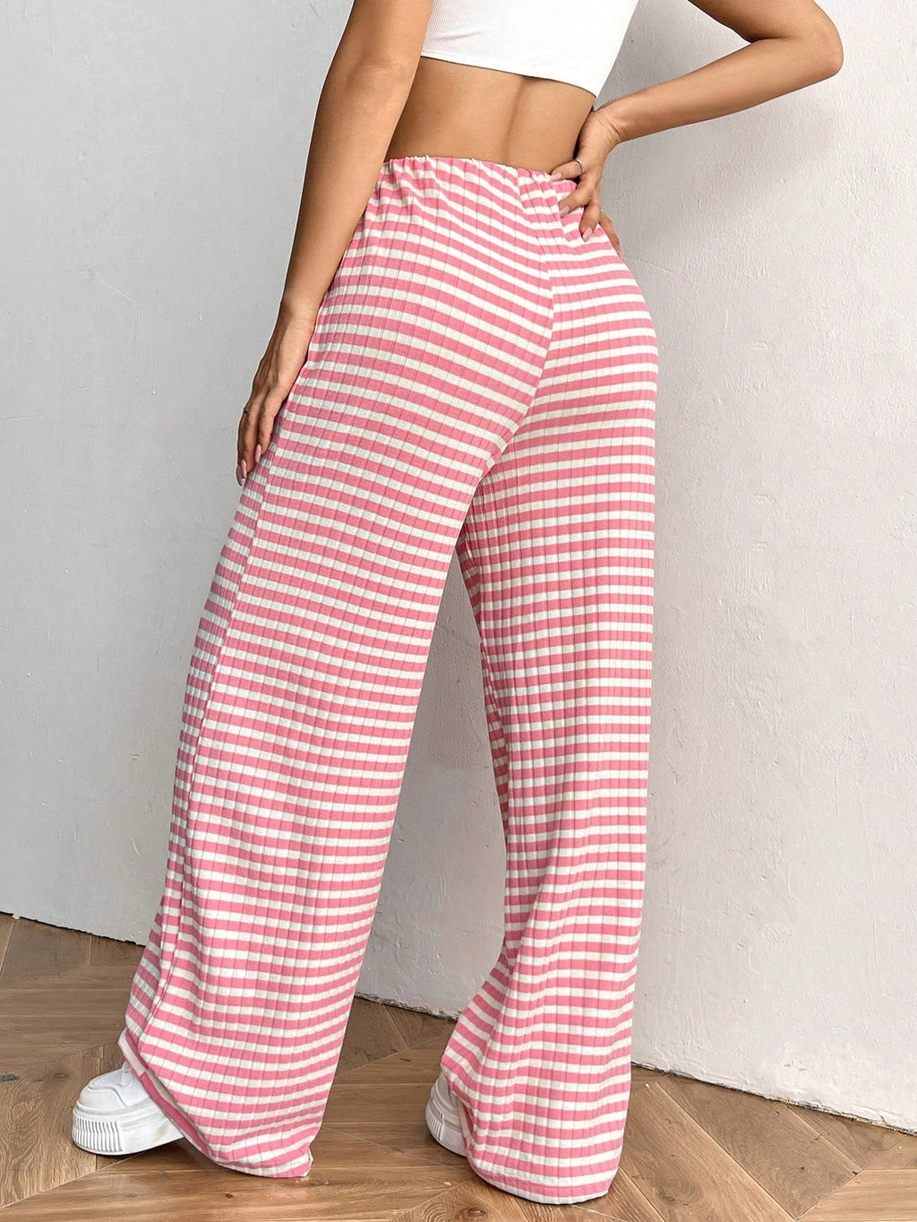 Drawstring Waist Wide Leg Lounge Pants - Pink - 1