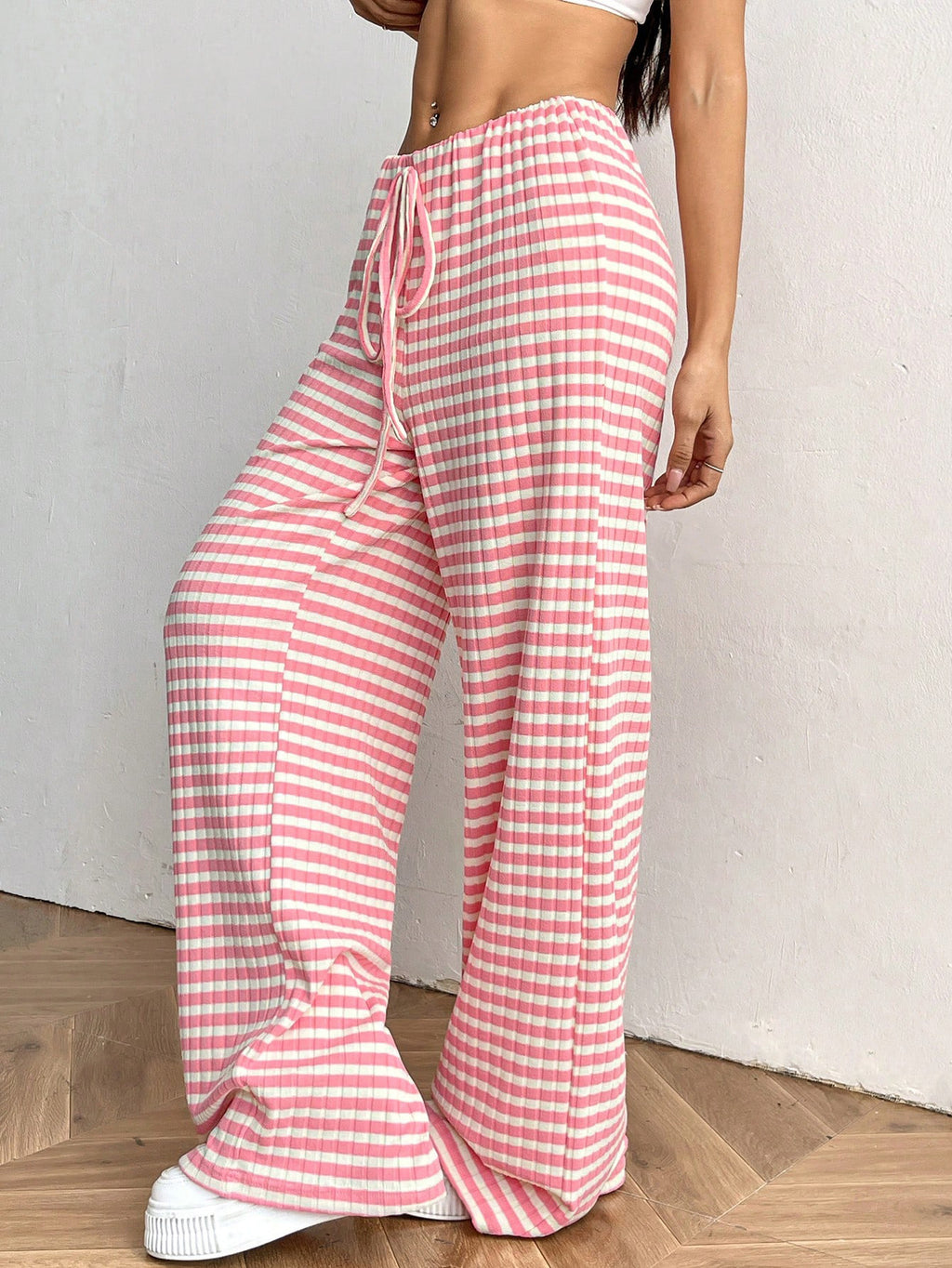 Drawstring Waist Wide Leg Lounge Pants - Pink - 3