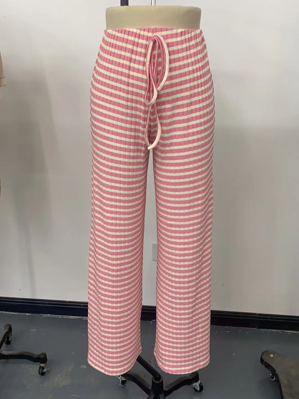 Drawstring Waist Wide Leg Lounge Pants - Pink - 4