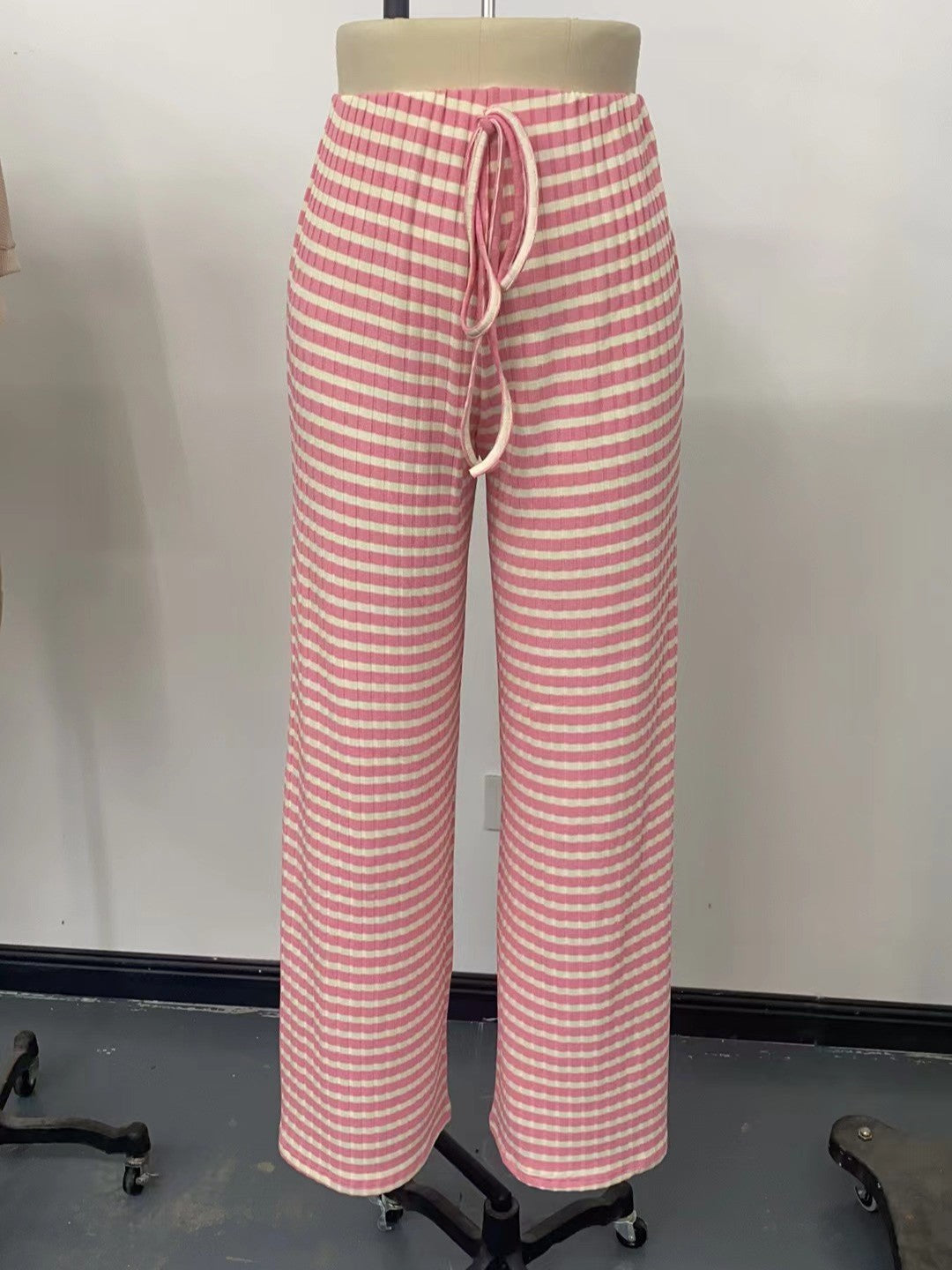Drawstring Waist Wide Leg Lounge Pants - Pink - 4