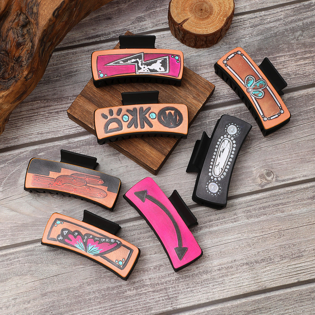 Western Print Rectangle Claw Hair Clip