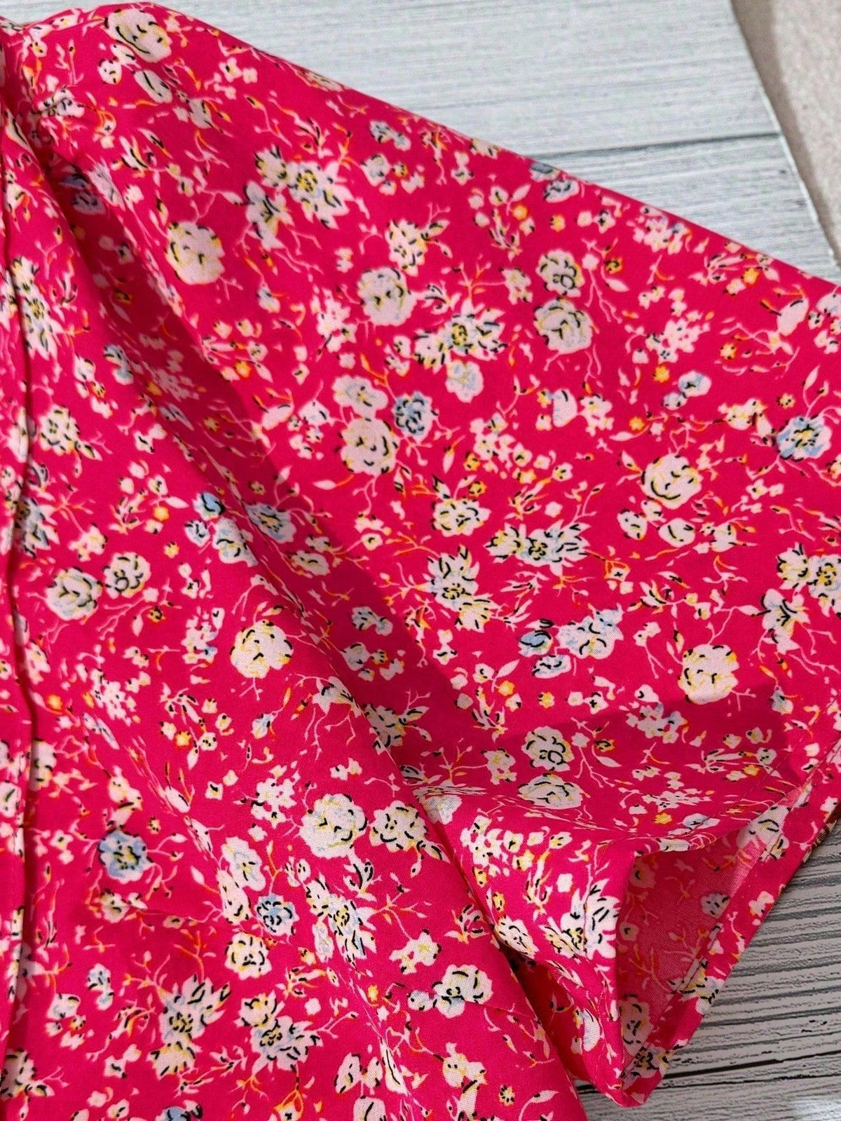 Fuchsia Floral Frill Neck Blouse - Fuchsia - 3