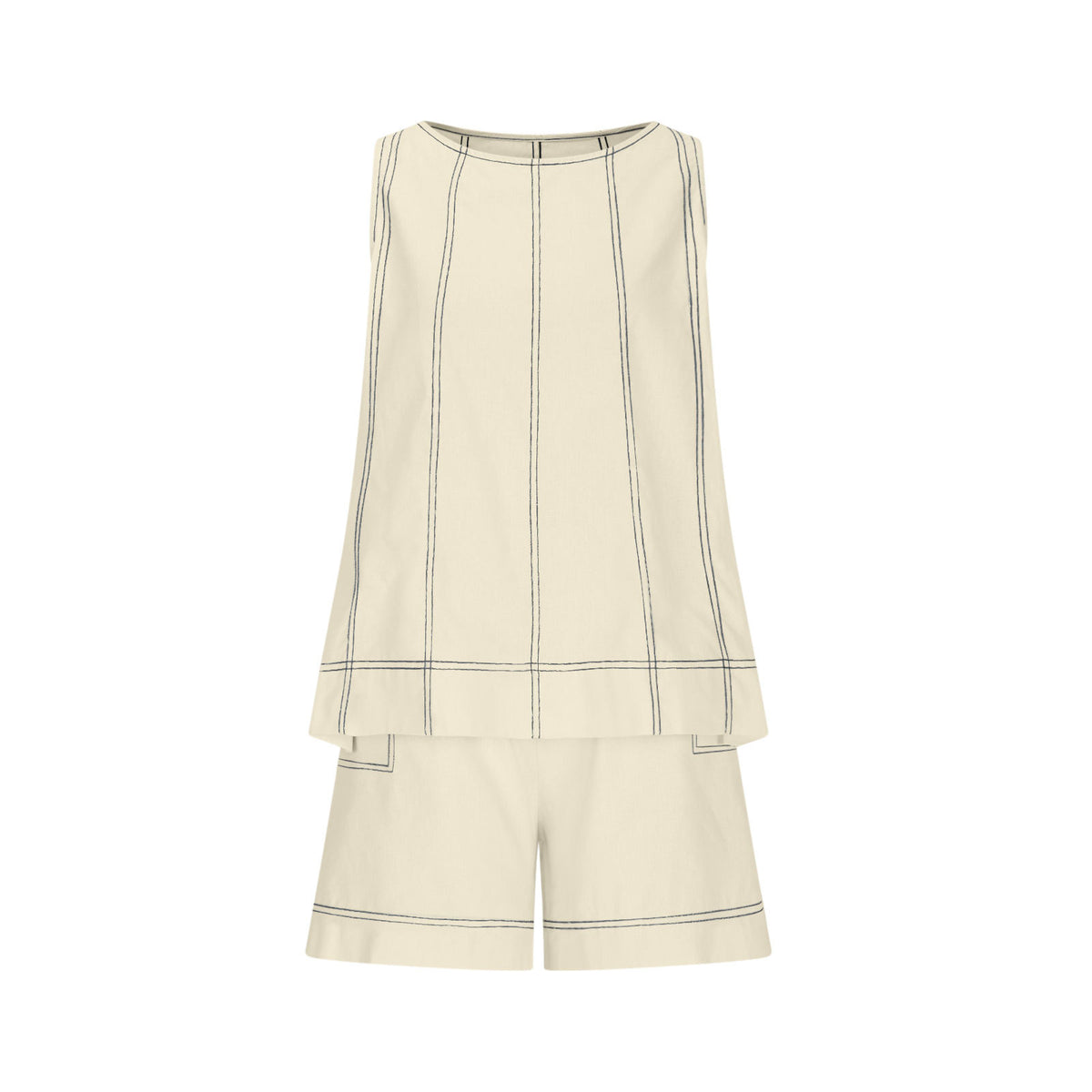 Hemp Blend Topstitch Tank And Short Set - Apricot