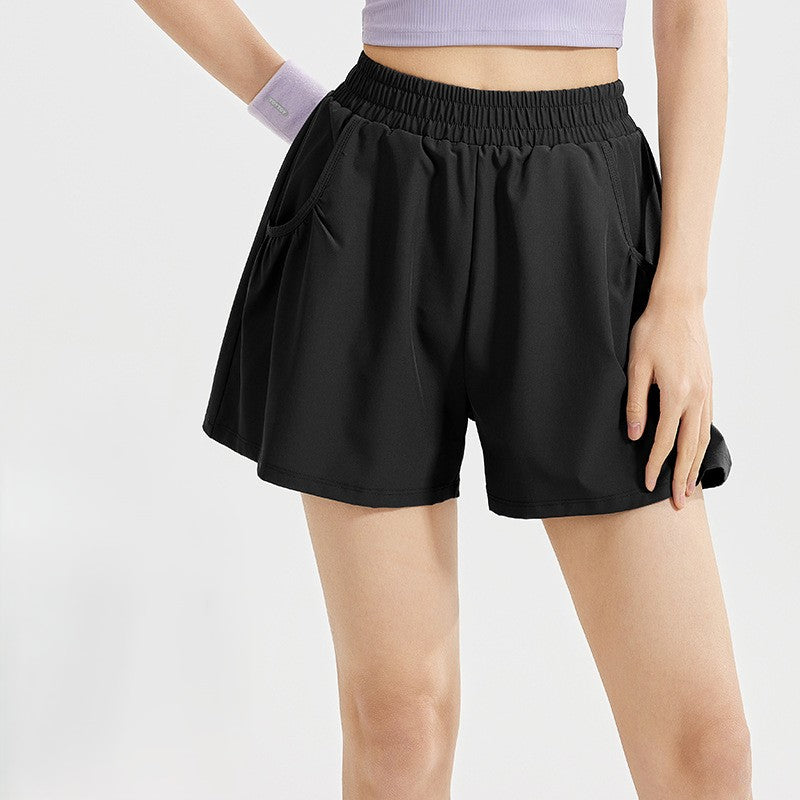 High Waist Athletic Running Shorts - Black