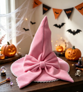 Oversized Bow Felt Wizard Hat With Lace - Pink