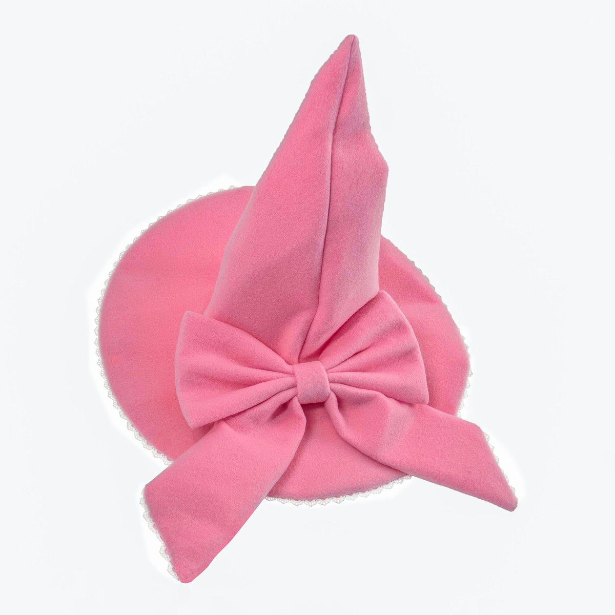 Oversized Bow Felt Wizard Hat With Lace - Pink - 1