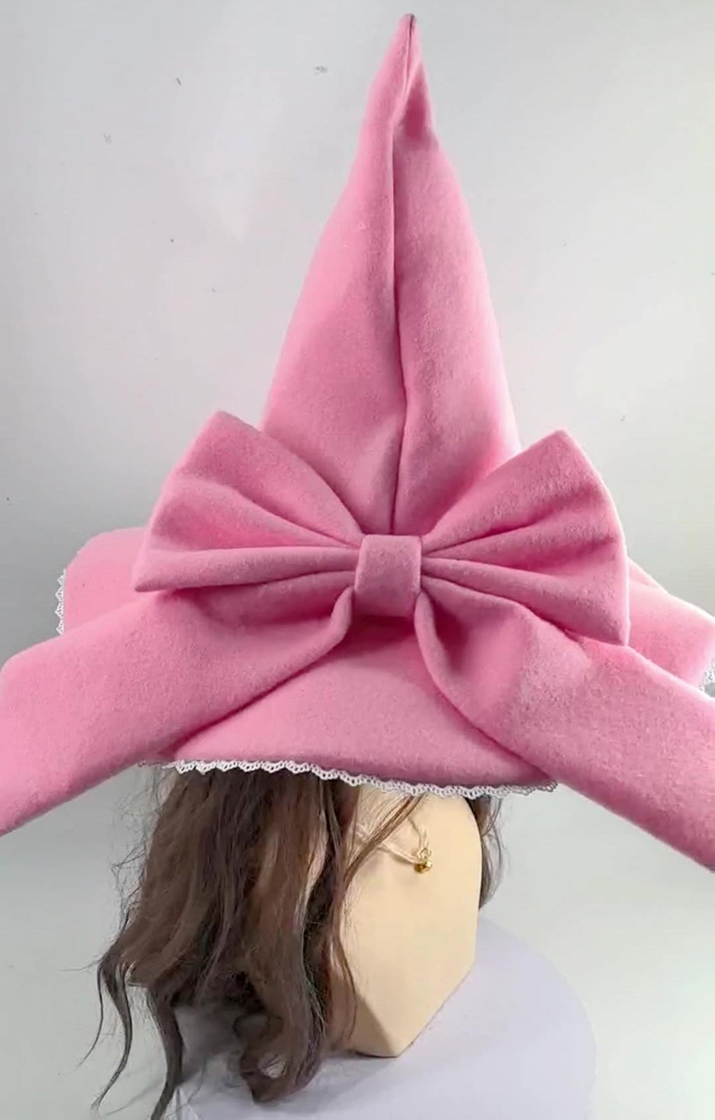 Oversized Bow Felt Wizard Hat With Lace - Pink - 3