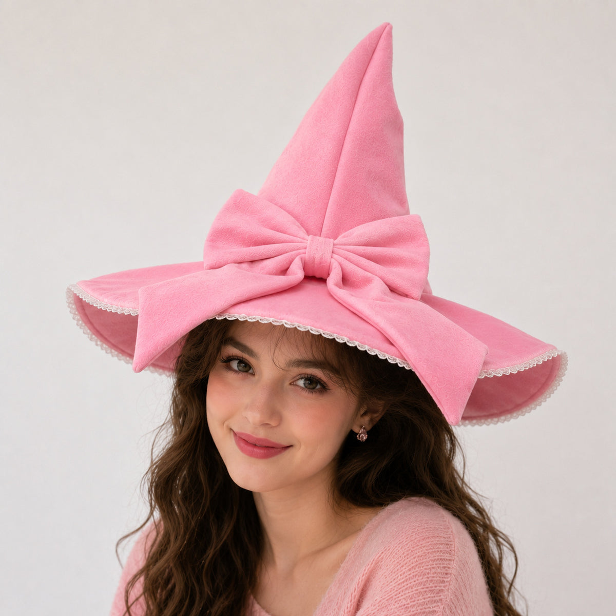 Oversized Bow Felt Wizard Hat With Lace - Pink - 5