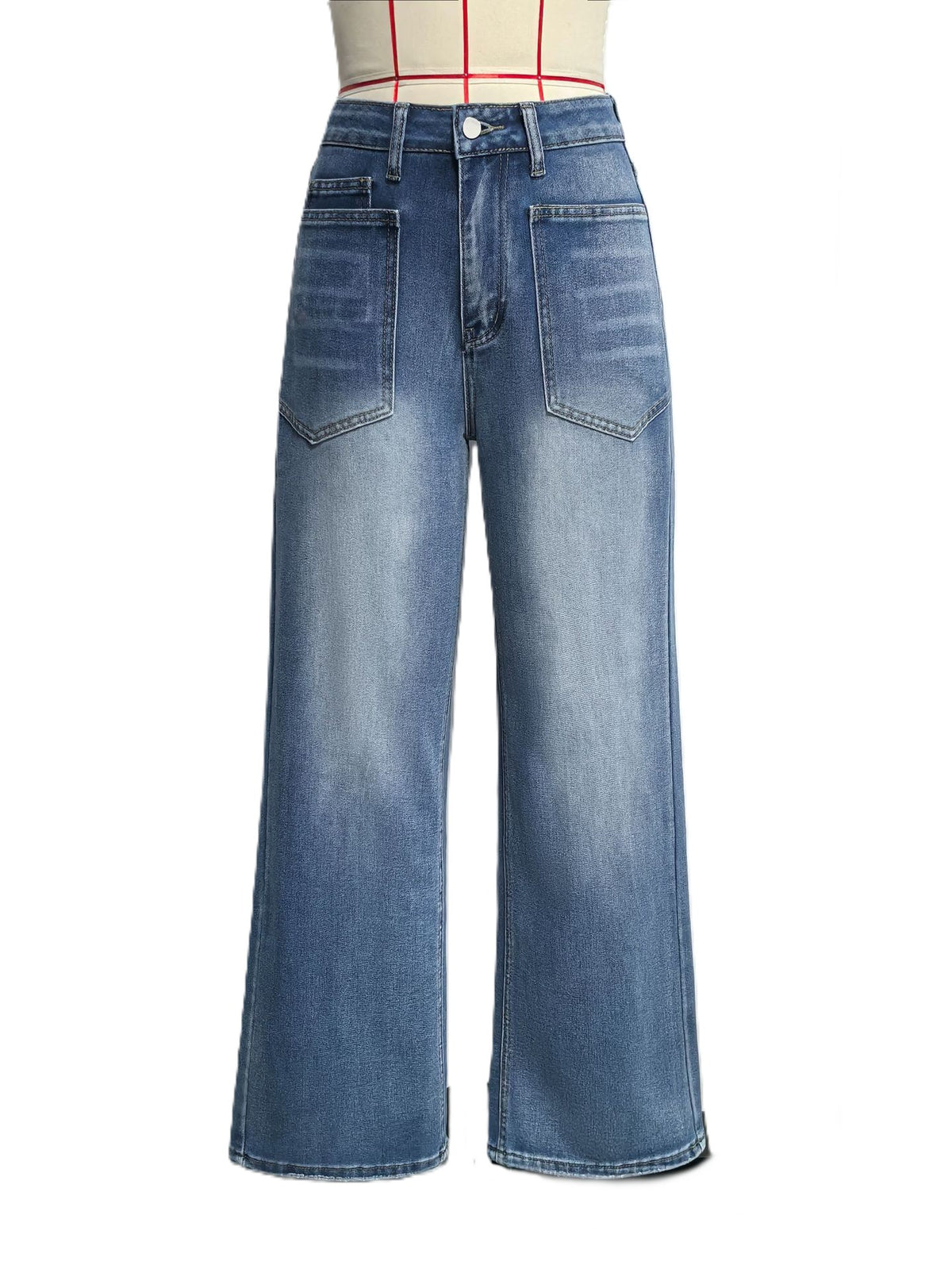 Vintage Wash High Rise Wide Leg Jeans - Blue