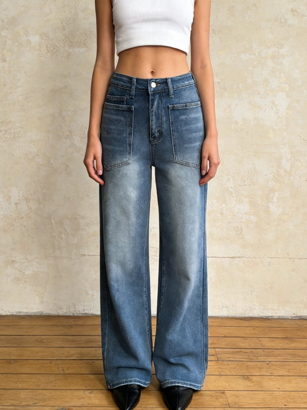 Vintage Wash High Rise Wide Leg Jeans