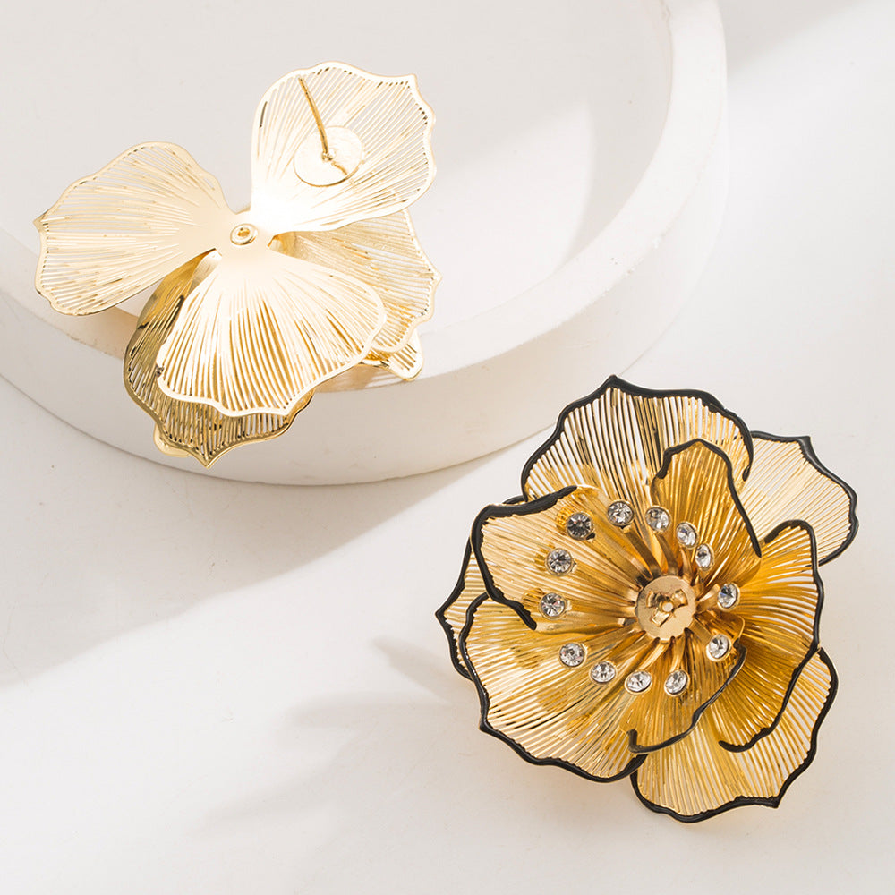 Layered Mesh Flower Statement Stud Earrings - Gold - 1