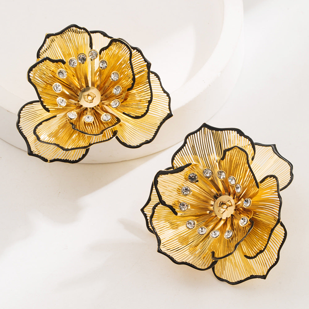 Layered Mesh Flower Statement Stud Earrings - Gold - 2