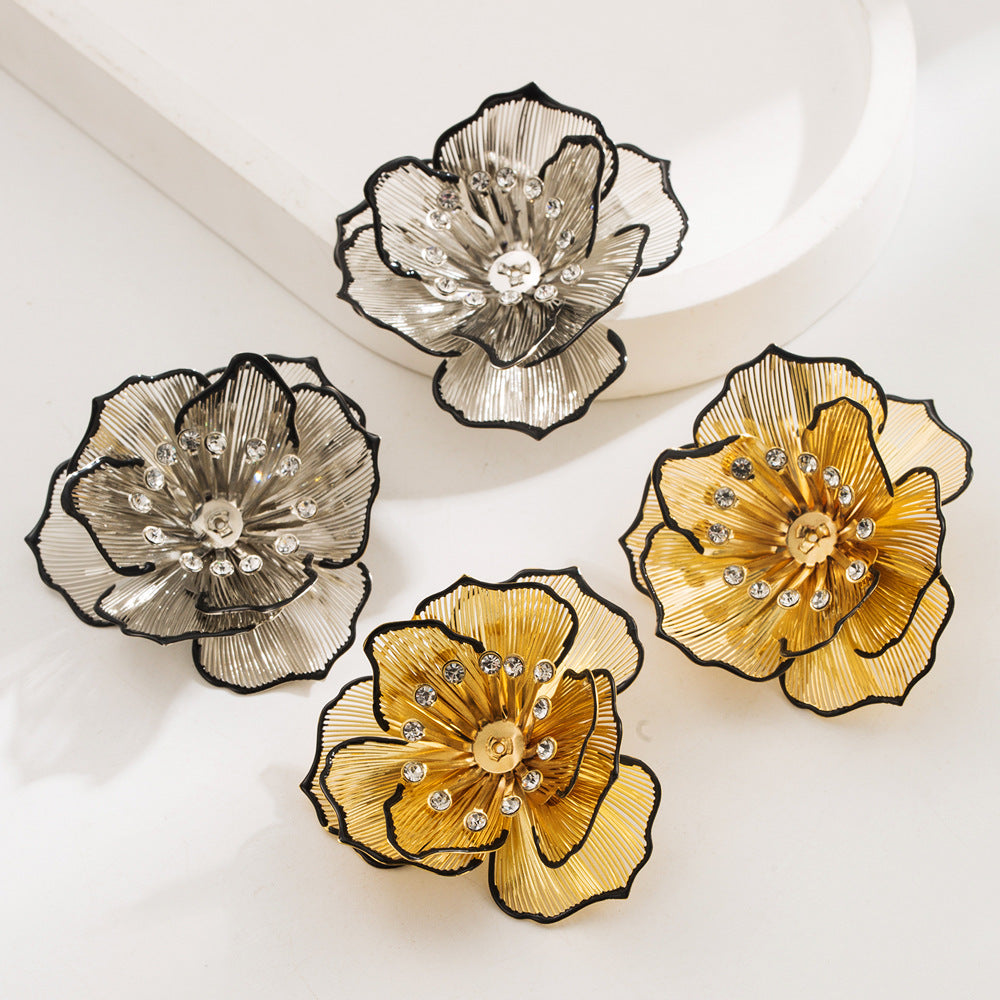 Layered Mesh Flower Statement Stud Earrings - view 1