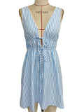 Striped Lace Up Mini Sundress - Blue