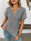 Textured Stripe Dolman Sleeve V Neck Tee - Black