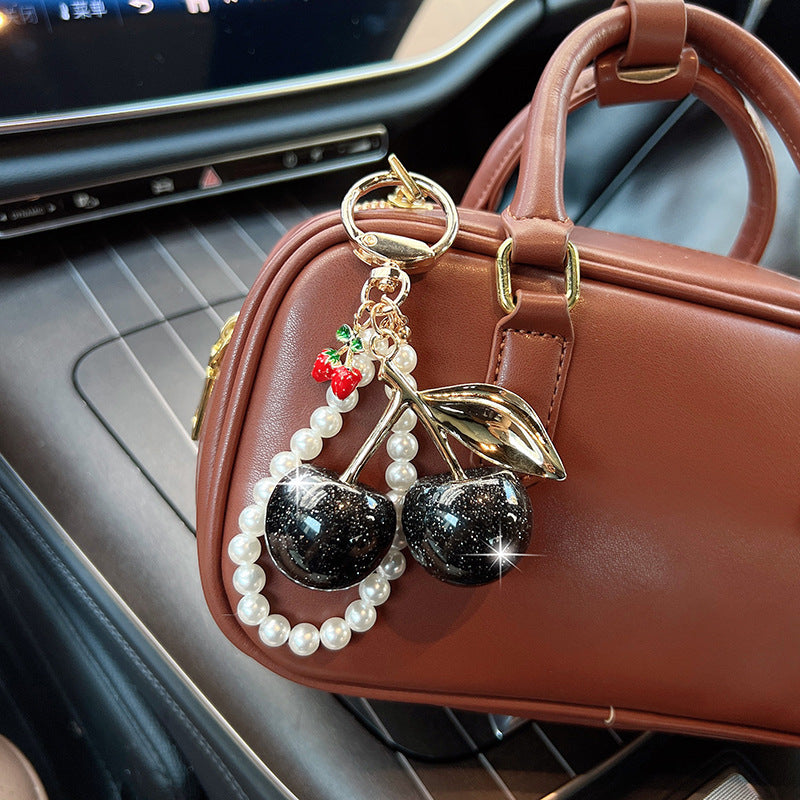 Acrylic Cherry Beaded Loop Keychain - Black - 1