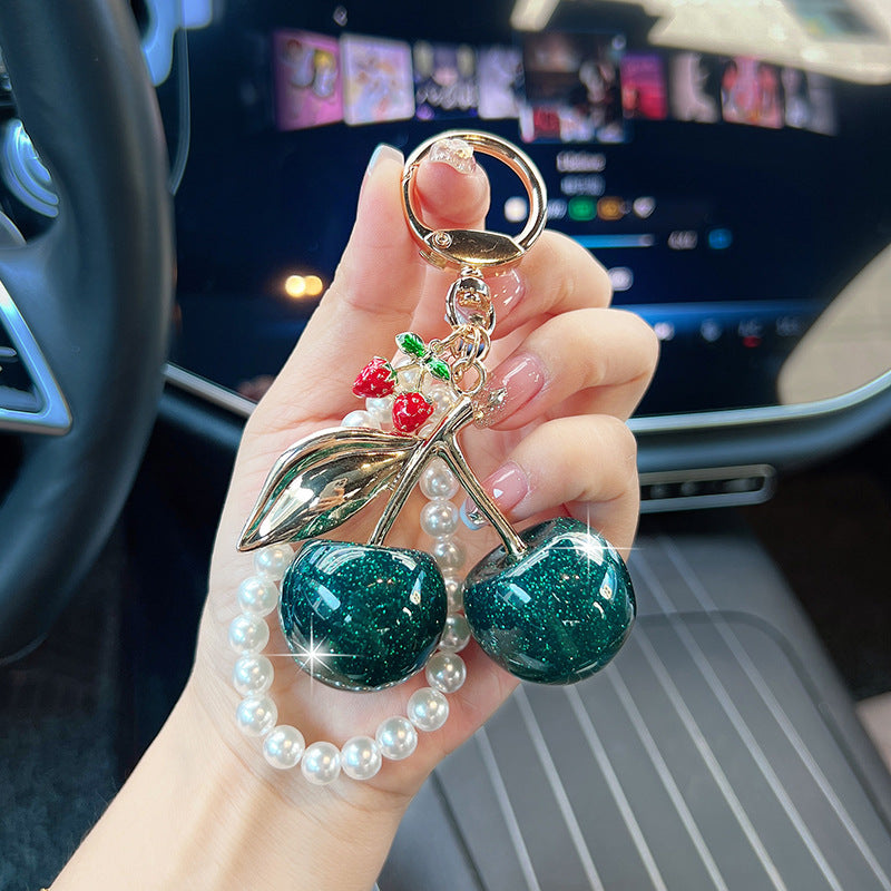 Acrylic Cherry Beaded Loop Keychain - Green